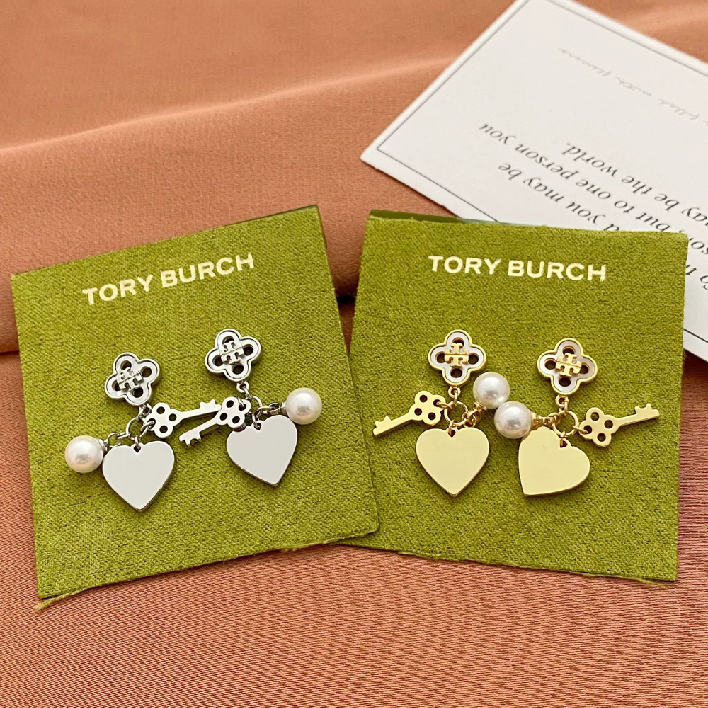Tory Burch Heart Inlaid Key Multi Drop Metal Earrings